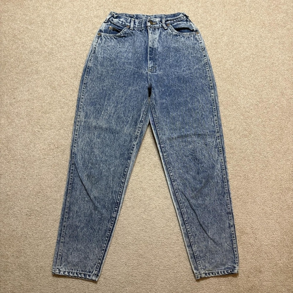 Vtg 70s Lee‎ Jeans Womens 24x29 Blue High Rise Talon Zip Tapered Acid Wash Denim